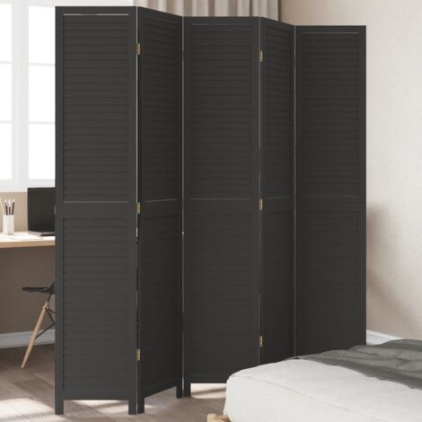 Vidaxl – Cloison de séparation 5 panneaux noir bois de paulownia massif – Dimensions 175-180 x 200 cm – Écran d'intimité pliable pour intérieur (1/5)