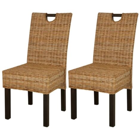 Vidaxl – Lot de 2 chaises à manger en rotin Kubu – Cadre en bois de manguier – Confort optimal – Dimensions 46x57x96cm – Pour intérieur uniquement