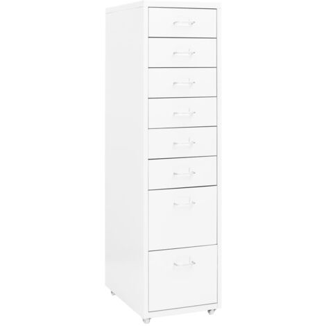 Vidaxl – Classeur mobile blanc 28x41x109 cm en métal – 8 tiroirs avec étiquettes – 4 roues pour déplacement facile – Capacité 45 kg