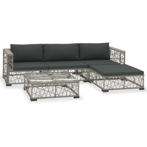 Minkurow – Ensemble table et chaise de jardin 5 pcs – Résine tressée gris – Coussins épais amovibles – Armature acier laqué durable (1/7)