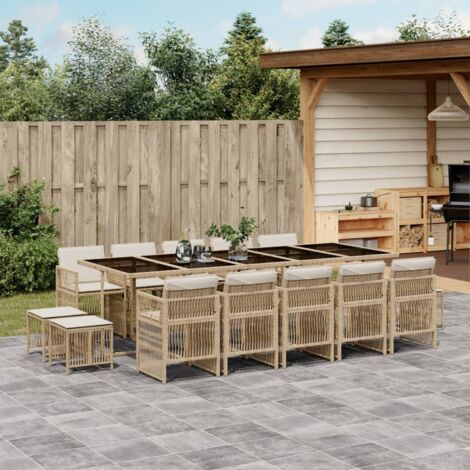 vidaXL Ensemble à manger de jardin et coussins 15 pcs beige