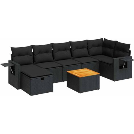 vidaXL Salon de jardin 8 pcs avec coussins noir résine tressée (1/5)