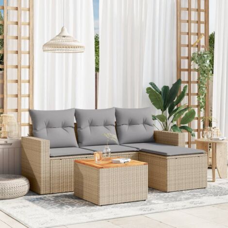 vidaXL Salon de jardin avec coussins 5 pcs beige résine tressée (1/3)