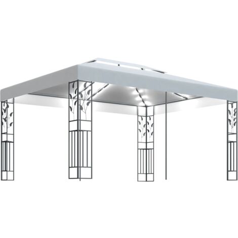 Vidaxl – Tonnelle double toit 3x4 m blanc avec lumières LED solaires – Acier enduit de poudre – Résistante à l'eau – Assemblage requis (1/7)