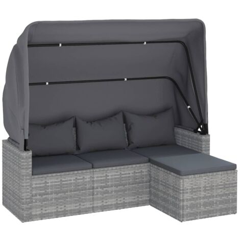 Vidaxl – Canapé de jardin 3 places avec toit pliable et repose-pieds – Résine tressée résistante aux intempéries – Cadre en acier enduit de poudre