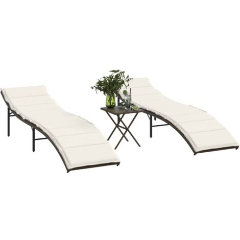 Chaises longues lot de 2 avec table marron résine tressée vidaXL (1/5)
