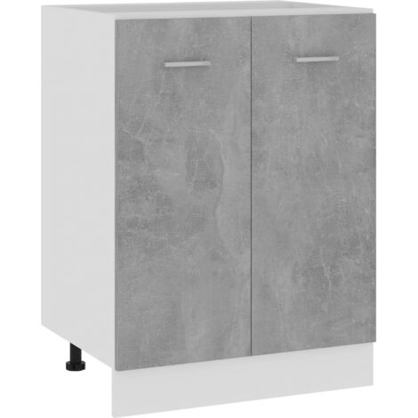 Vidaxl – Armoire de plancher gris béton 60x46x81,5 cm – Aggloméré avec 2 étagères – Fixation murale incluse – Pour rangement cuisine