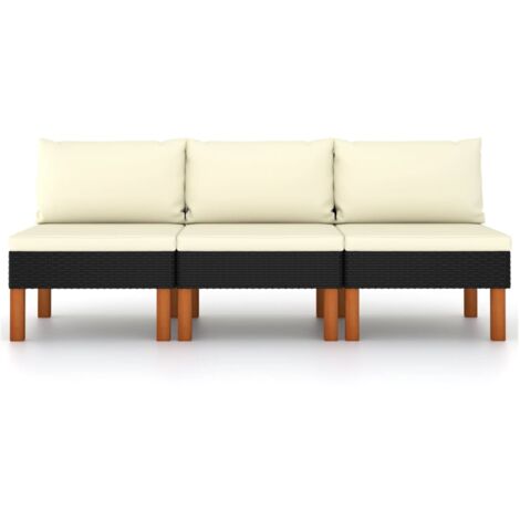 Vidaxl – Canapé central 3 pcs résine tressée et bois d'eucalyptus – Cadre en acier enduit – Coussins amovibles et lavables – Pour extérieur (1/6)