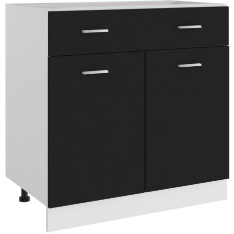 Vidaxl – Armoire de plancher à tiroir noir 80x46x81,5 cm – Aggloméré durable – 2 étagères et 2 portes – Optimise l'espace de cuisine