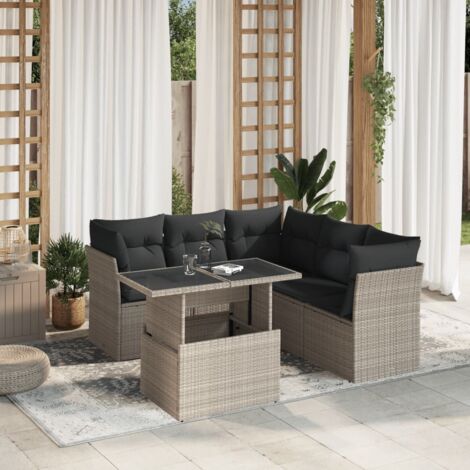 vidaXL Salon de jardin 6 pcs avec coussins gris clair résine tressée (1/5)