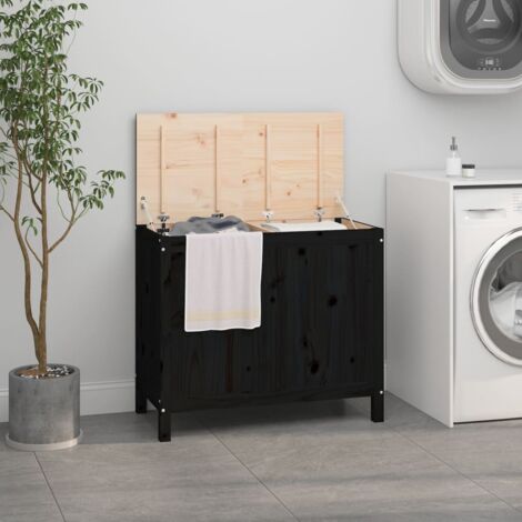 Boîte à linge Noir 88,5x44x76 cm Bois massif de pin vidaXL