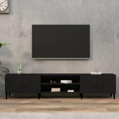 Vidaxl – Meuble TV noir 180x31,5x40 cm en bois d'ingénierie – 4 compartiments de rangement – Pieds en métal pour stabilité