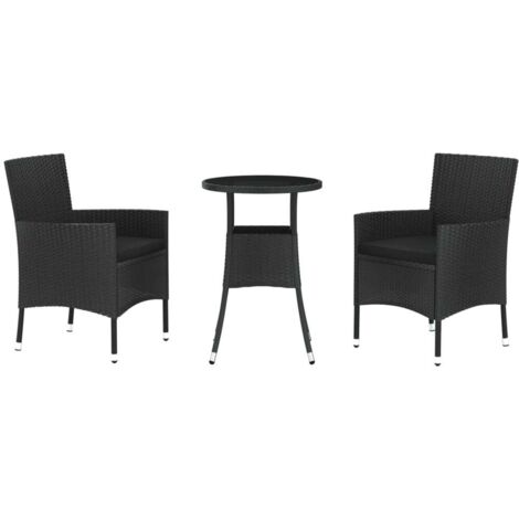 vidaXL Ensemble de bistro de jardin 3 pcs coussins noir poly rotin