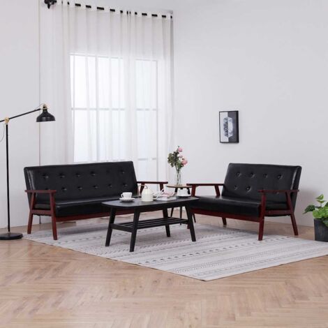 vidaXL Ensemble de canapés 2 pcs Noir Similicuir