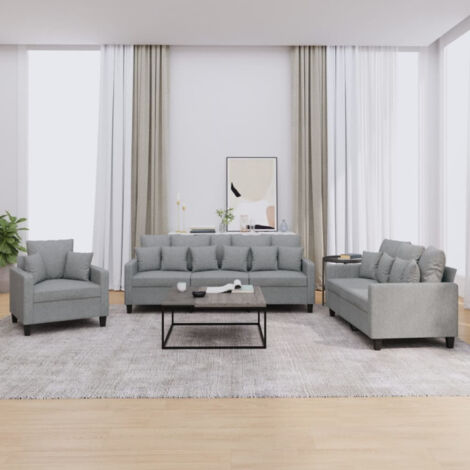 Vidaxl – Canapé droit 3 places gris clair – Tissu durable et respirant – Structure en contreplaqué et métal – Confort optimal avec coussins rembourrés