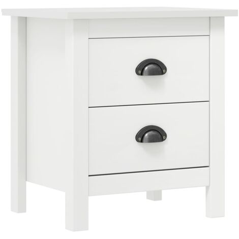 Vidaxl – Table de chevet blanche 46x35x49,5 cm – Bois de pin massif – 2 tiroirs avec poignées de tasse – Assemblage requis