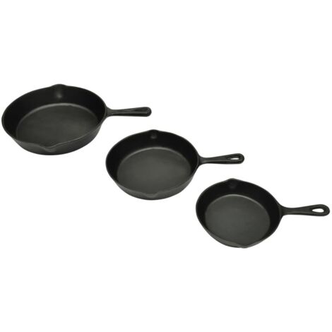 Vidaxl – Lot de 3 poêles en fonte 17/21/27 cm – Compatibles plaques cuisson et BBQ – Fond lisse pour cuisson uniforme – Haute qualité (1/4)