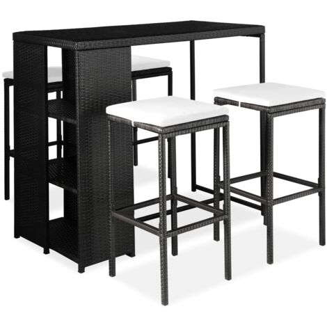Ensemble de bar de jardin 5 pcs et coussins Résine tressée Noir vidaXL