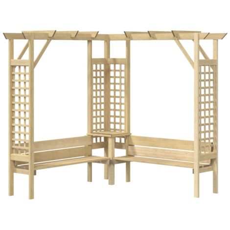 Vidaxl – Pergola d'angle avec banc en bois de pin imprégné – Dimensions 190x190x200 cm – Support pour plantes grimpantes – Assemblage simple
