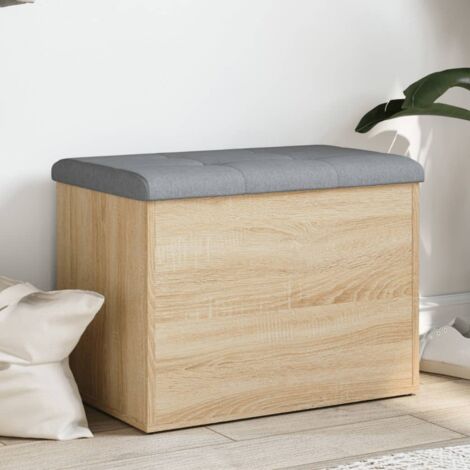 Vidaxl – Banc de rangement chêne sonoma 62x42x45 cm – Bois d’ingénierie – Capacité de charge 110 kg – Coussin épais gris clair