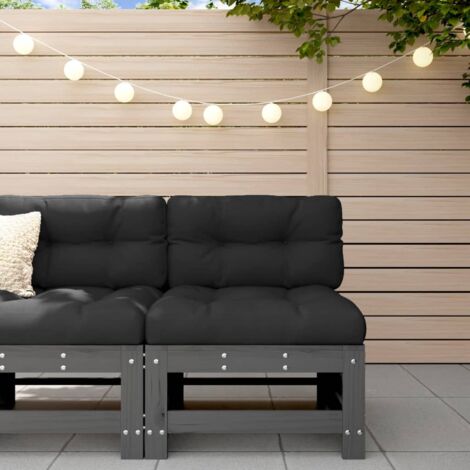 Vidaxl – Canapé central 2 places en bois de pin massif – Coussins gris en tissu Oxford – Dimensions 57,5 x 63,5 x 60 cm – Confort optimal pour extérieur
