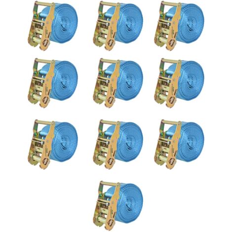 vidaXL Sangle d’arrimage à cliquet 10 pcs 2 tonnes 6 m x 38 mm Bleu