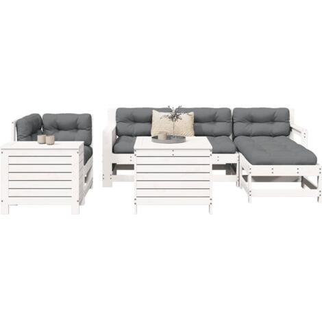 Salon de jardin 7 pcs blanc bois de pin massif vidaXL (1/5)