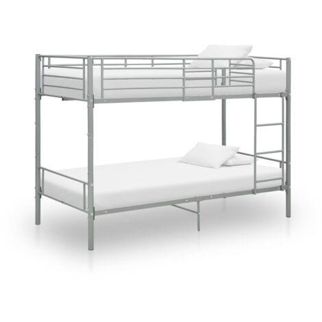 Vidaxl – Lit superposé en métal gris 90x200 cm – Garde-corps et échelle inclus – Assemblage facile – Pour chambres à espace limité (1/8)