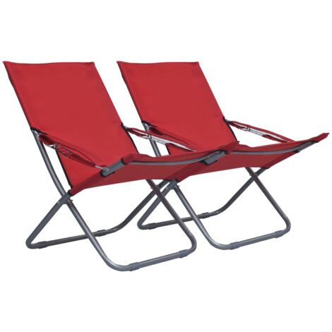 vidaXL Chaises pliables de plage lot de 2 Tissu Rouge (1/5)