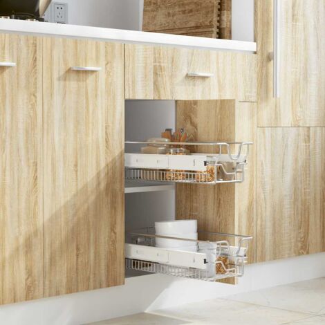 Vidaxl – Panier en treillis métallique 2 pcs 300 mm – Acier chromé résistant à la rouille – Glissières extensibles à billes – Pour armoires de cuisine