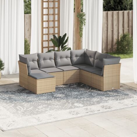 vidaXL Salon de jardin avec coussins 7 pcs beige résine tressée (1/3)