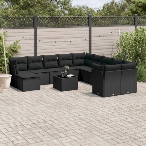 vidaXL Salon de jardin 12 pcs avec coussins noir résine tressée (1/3)