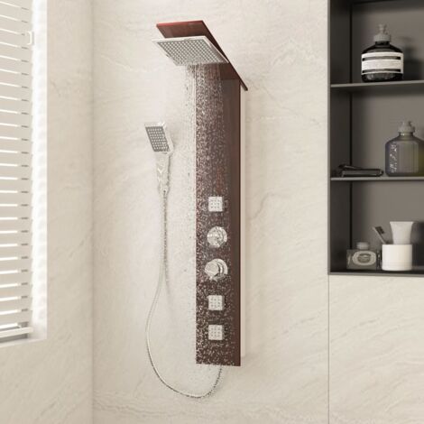 Vidaxl – Système de douche en verre marron – Colonne sans robinetterie – Pommeau 20x20cm – Tuyau flexible inox 150cm – 3 fonctions jets de massage - vidaXL770199