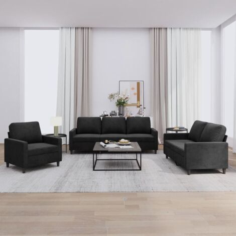 Ensemble de canapés 3 pcs avec coussins Noir Velours vidaXL