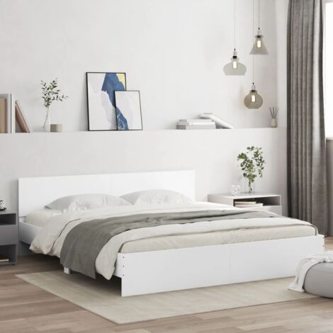 Vidaxl – Cadre de lit blanc 180x200 cm – Bois d'ingénierie – Tête de lit confortable – Lattes en contreplaqué – Assemblage requis - vidaXL12083