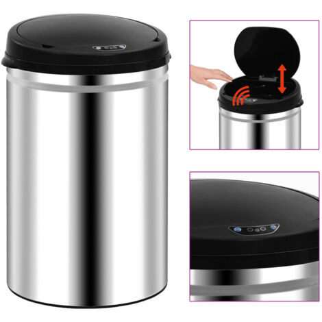 vidaXL Automatic Sensor Dustbin 30 L Stainless Steel