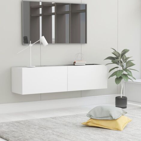 Vidaxl – Meuble TV blanc 120x30x30 cm en aggloméré – 2 portes abattantes – Capacité de charge 60 kg – Montage facile