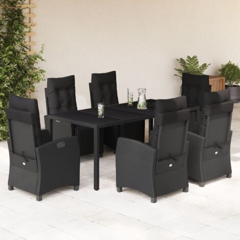 vidaXL Ensemble à manger de jardin coussins 7pcs Noir Résine tressée (1/5)