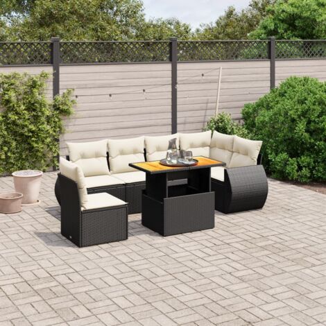 vidaXL Salon de jardin 7 pcs avec coussins noir résine tressée (1/3)