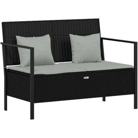 vidaXL Banc de Jardin à 2 Places avec Coussins Noir Résine Tressée (1/6)