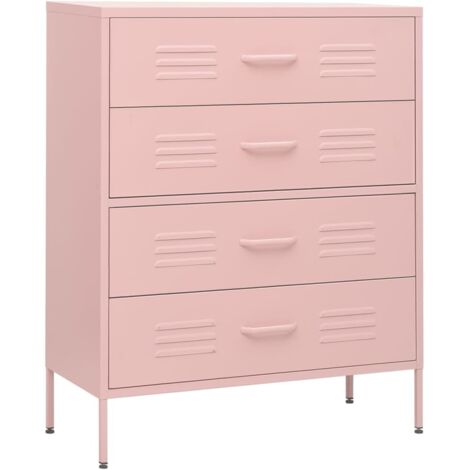 Vidaxl – Commode enfant rose 80x35x101,5 cm – Acier robuste avec tiroirs à glissières à billes – Niveleurs pour ajustement de hauteur