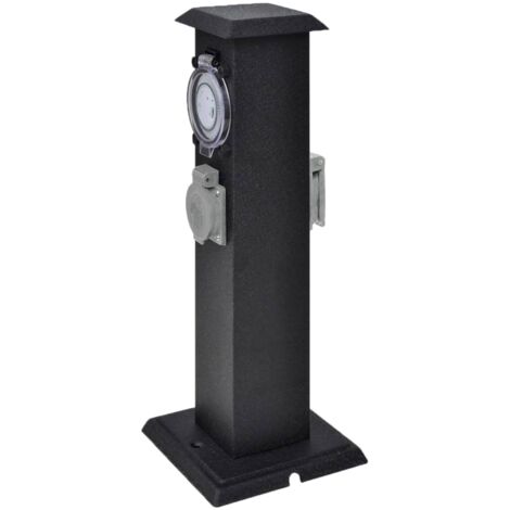 Pilier avec prise de jardin et minuterie Noir vidaXL