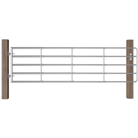Vidaxl – Portillon à 5 barres en acier galvanisé 115-300x90 cm – Loquet autobloquant – Pour clôtures de bétail – Finition durable (1/6)