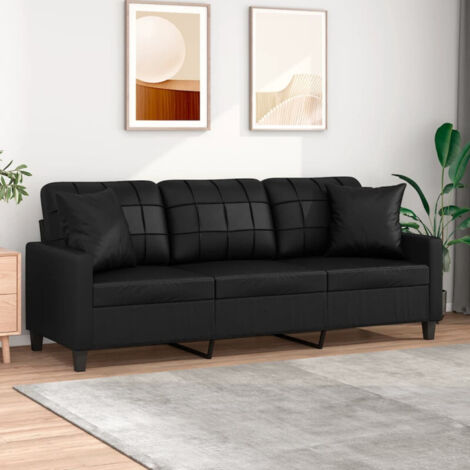 Vidaxl – Canapé droit 3 places similicuir noir 180cm – Oreillers décoratifs inclus – Confort optimal avec cadre robuste (1/6)