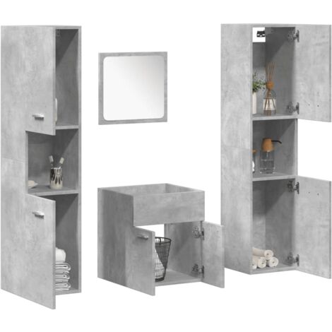 Vidaxl – Ensemble de meubles de salle de bain 4 pcs – Bois d'ingénierie gris béton – Armoire d'évier 41x38,5x46cm – Armoire 30x30x130cm – Miroir 40x37cm (1/5)