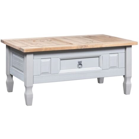 Vidaxl – Table basse fixe en pin massif – Style Corona gris – Dimensions 100x55x44 cm – Tiroir de rangement intégré (1/5)