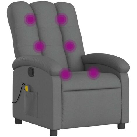 Vidaxl – Fauteuil relax inclinable gris foncé en tissu – Massage par vibrations 6 points – Dimensions 70x93x101 cm – Poche latérale pratique