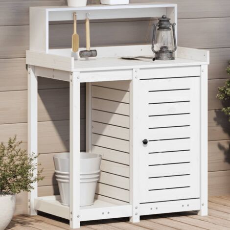 Table de rempotage avec étagères blanc bois massif de pin vidaXL (1/5)