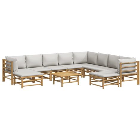 vidaXL Salon de jardin 11 pcs avec coussins gris clair bambou