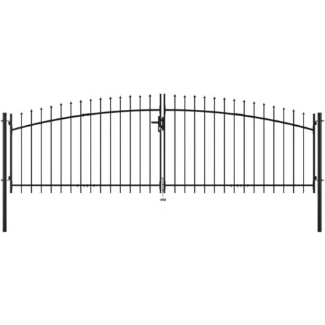 Vidaxl – Double portail fer et acier 400 x 200 cm – Haut sous forme de lance – Charnière à boulon pour verrouillage rapide – Peinture poudre anti-corrosion